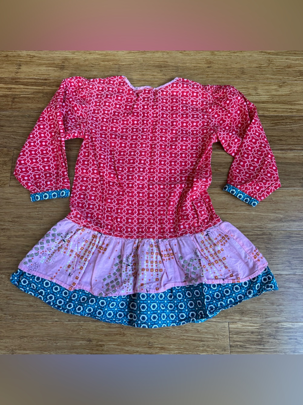 MIMI & MAGGIE Girls 6 Boho Indie Embroidered Red Pink Mixed-Print Peasant Dress - Picture 4 of 4